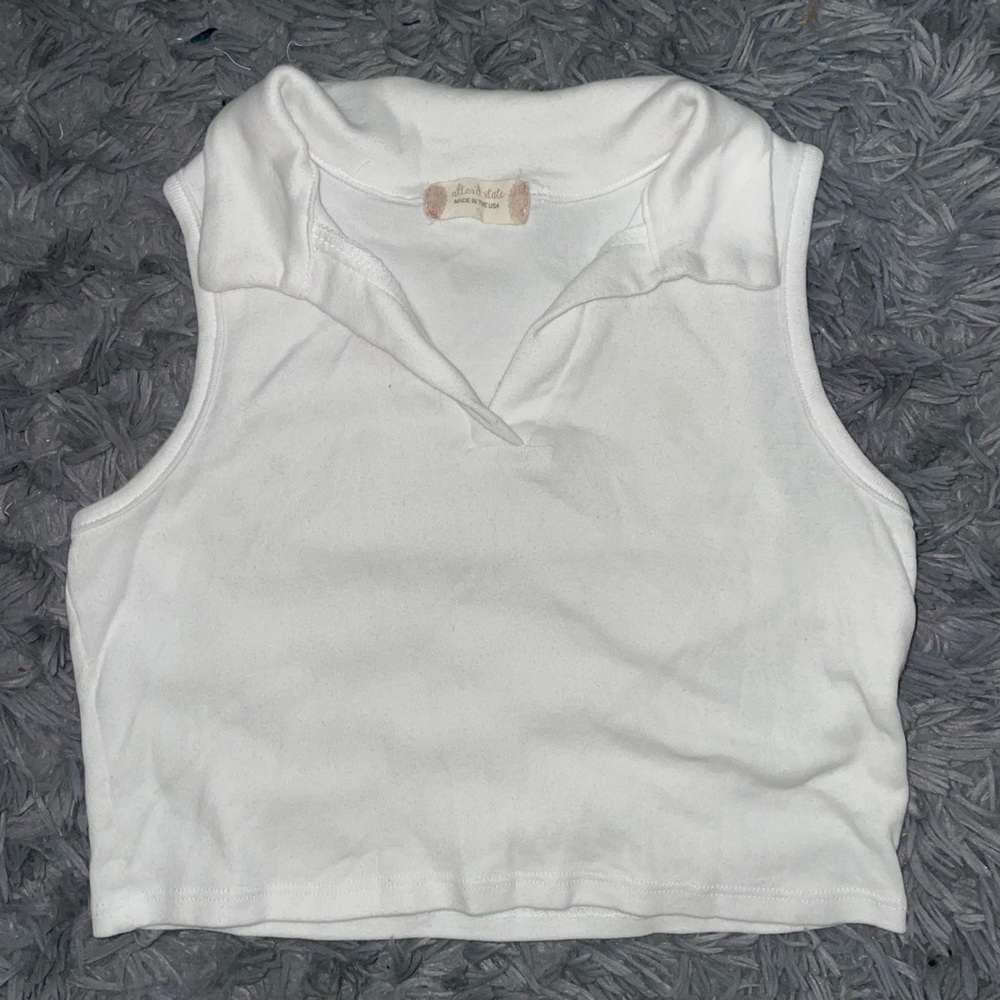 Altar’d State White Collared Cropped Tank
